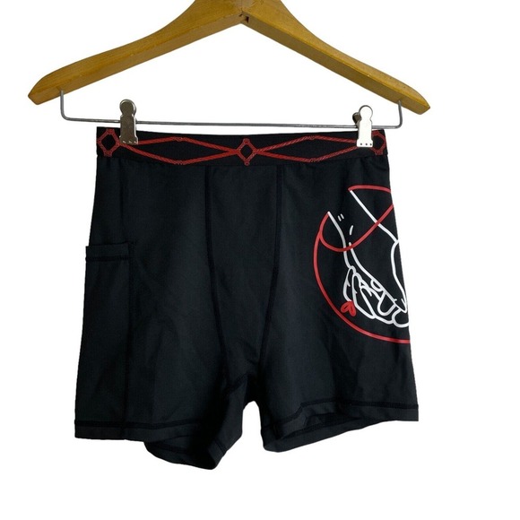 Iron Yokai Shibari Lounge Shorts Black Red Medium Athleisure Pockets Hands 3.5" - Picture 1 of 9